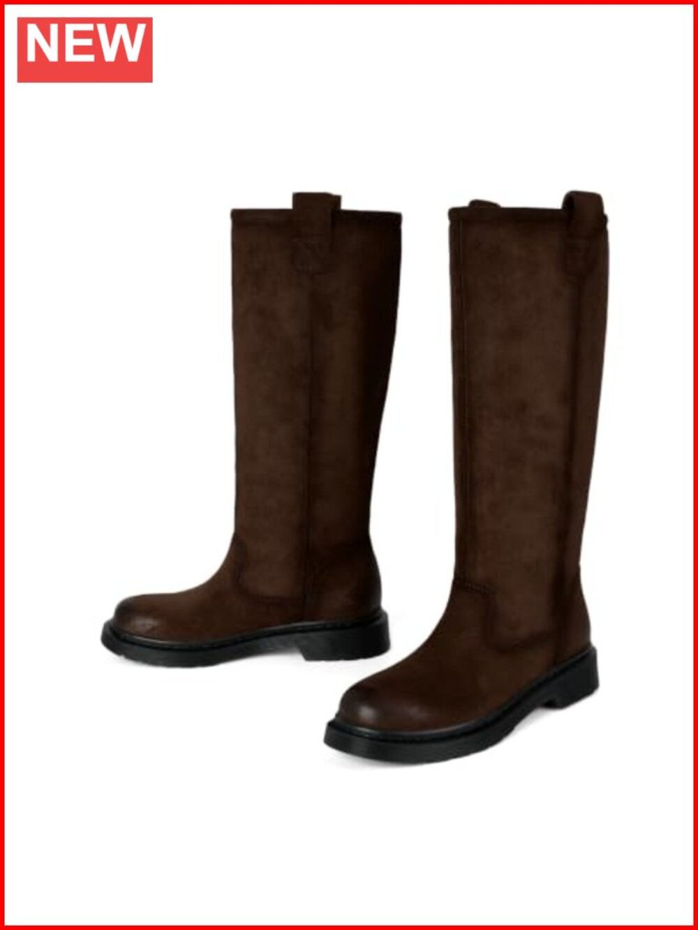 Women's Knee High Boots Round Toe Block Heel Slip On Pull-On Faux Suede Rubber - Picture 3 of 6